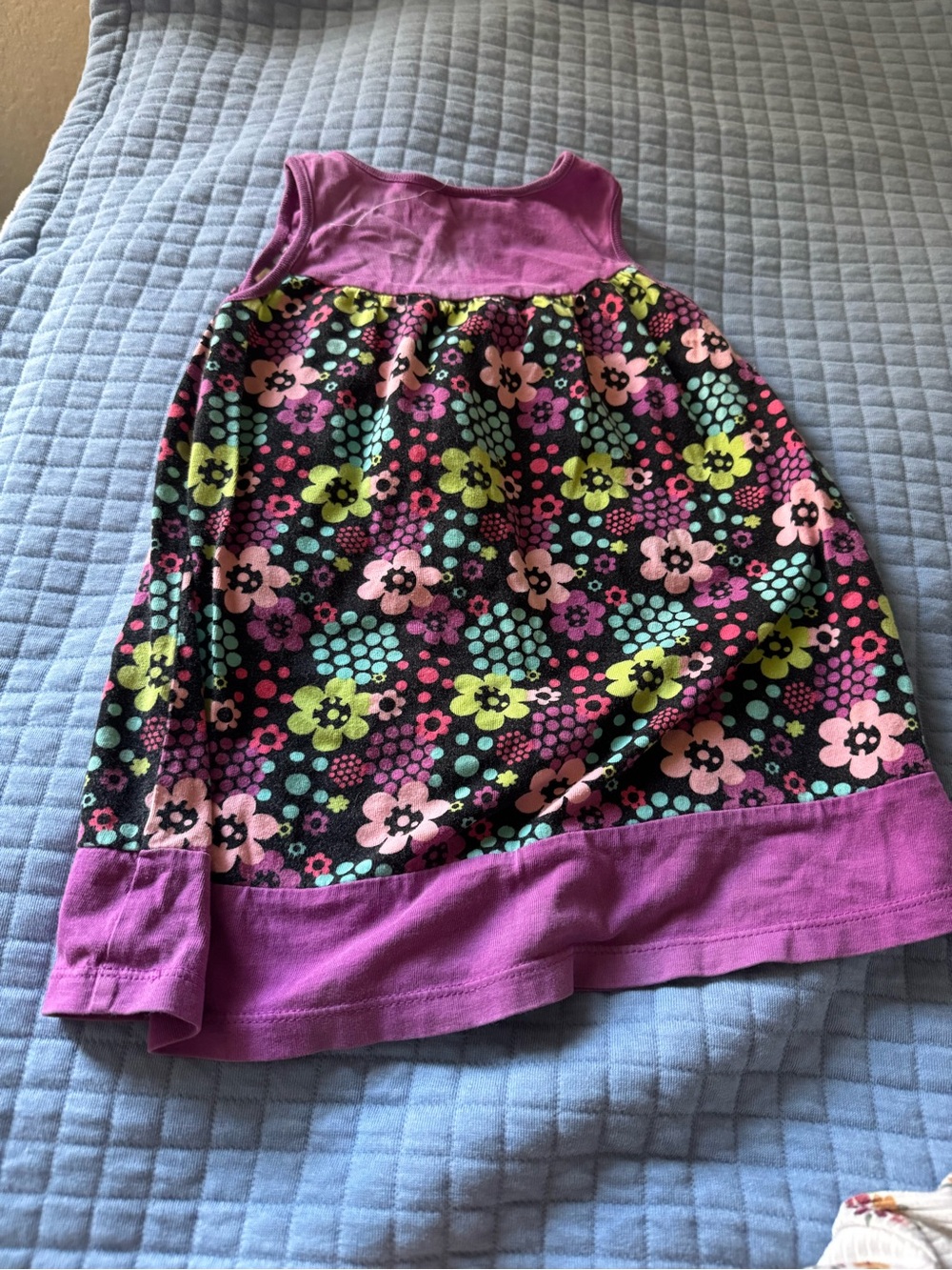 Girls Floral Tank Dress in Purple and Black
